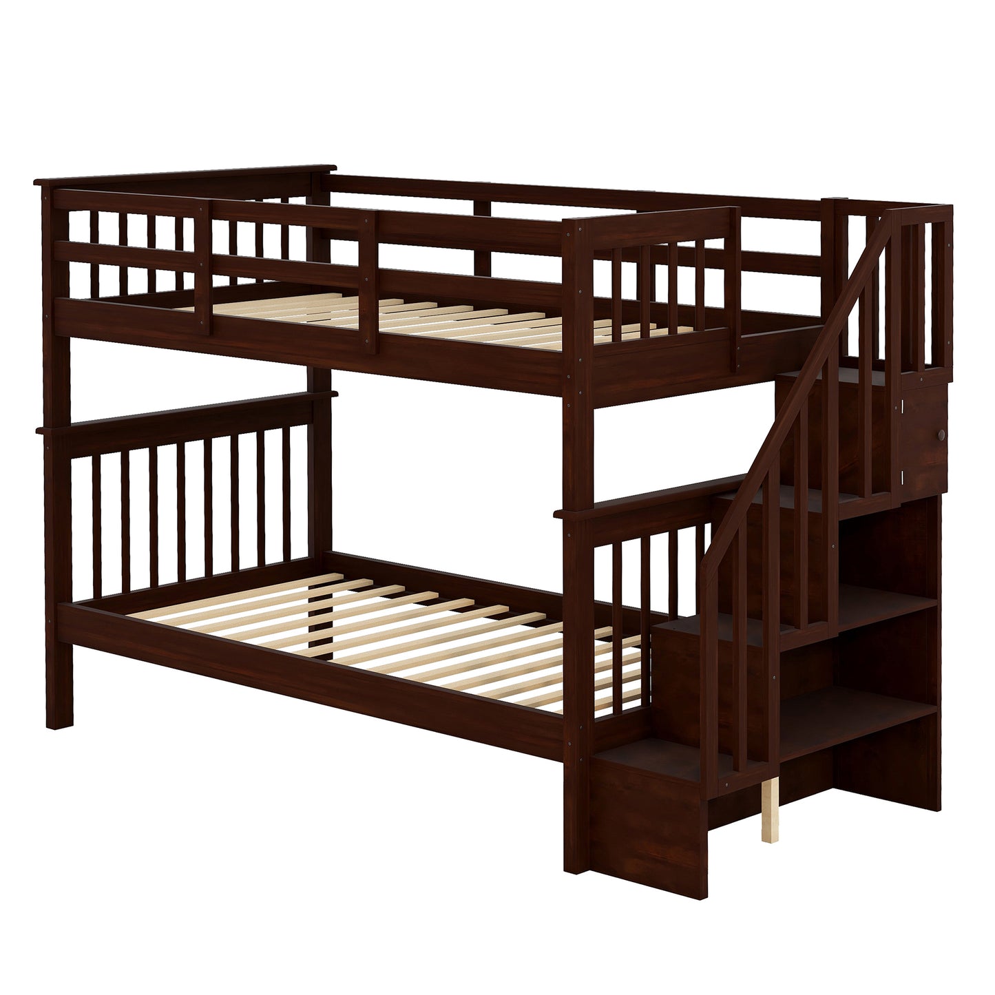 Stairway Twin-Over-Twin Bunk Bed with Storage and Guard Rail for Bedroom, Dorm, Espresso color(OLD SKU:LT000109AAP) image 5