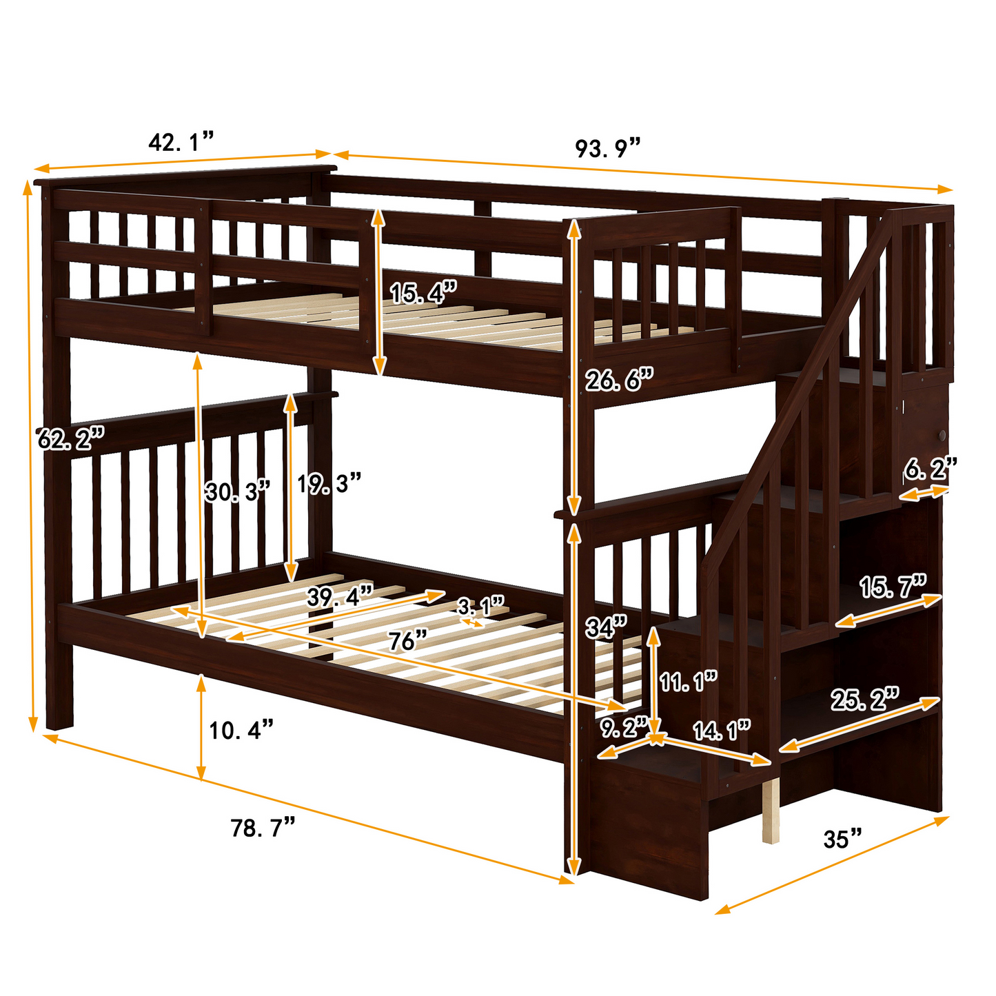 Stairway Twin-Over-Twin Bunk Bed with Storage and Guard Rail for Bedroom, Dorm, Espresso color(OLD SKU:LT000109AAP) image 9