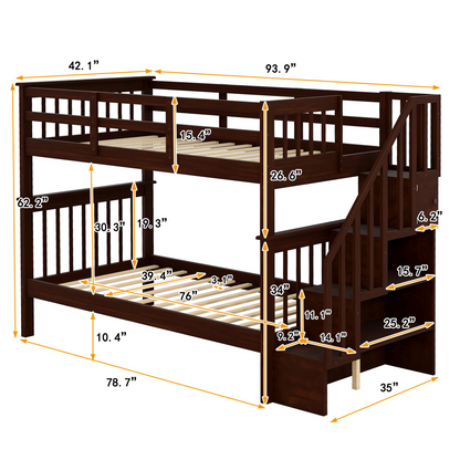 Stairway Twin-Over-Twin Bunk Bed with Storage and Guard Rail for Bedroom, Dorm, Espresso color(OLD SKU:LT000109AAP) image 9