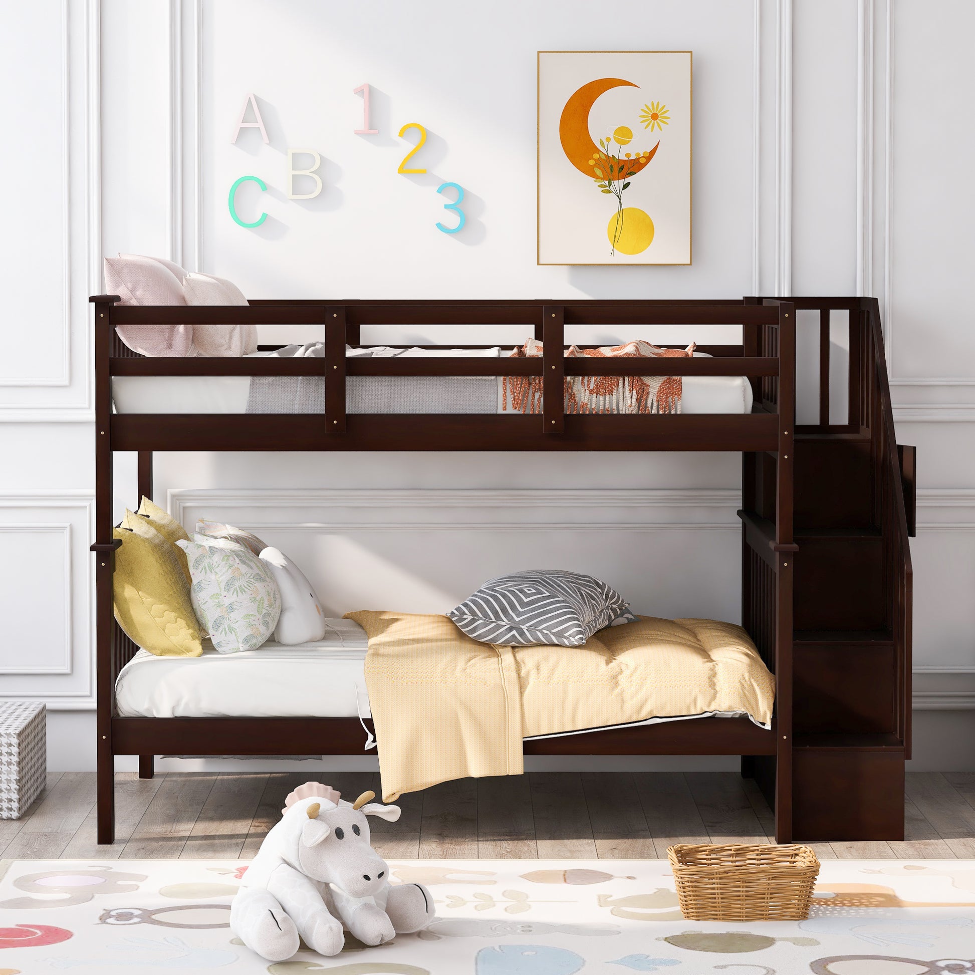 Stairway Twin-Over-Twin Bunk Bed with Storage and Guard Rail for Bedroom, Dorm, Espresso color(OLD SKU:LT000109AAP) image 2