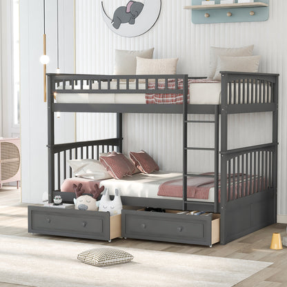 Full over Full Bunk Bed with Drawers, Convertible Beds, Gray(OLD SKU:SM000241AAE-1) image 1