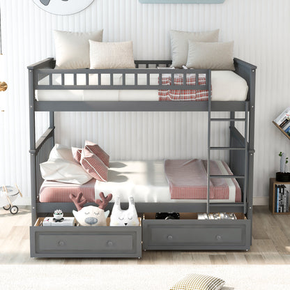 Full over Full Bunk Bed with Drawers, Convertible Beds, Gray(OLD SKU:SM000241AAE-1) image 2