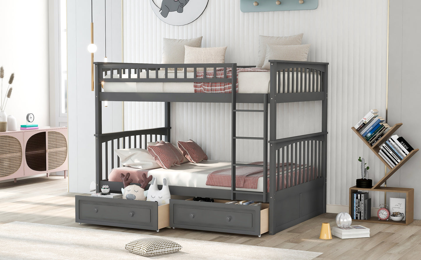 Full over Full Bunk Bed with Drawers, Convertible Beds, Gray(OLD SKU:SM000241AAE-1) image 4