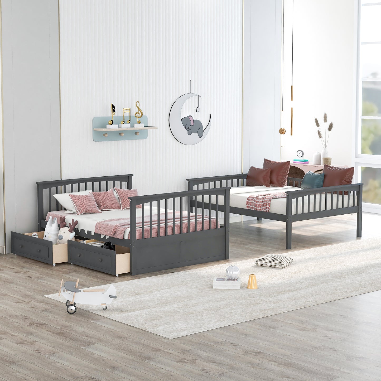 Full over Full Bunk Bed with Drawers, Convertible Beds, Gray(OLD SKU:SM000241AAE-1) image 3