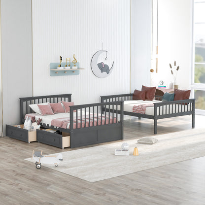 Full over Full Bunk Bed with Drawers, Convertible Beds, Gray(OLD SKU:SM000241AAE-1) image 3