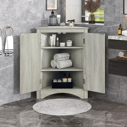 Oak Triangle Bathroom Storage Cabinet with Adjustable Shelves, Freestanding Floor Cabinet for Home Kitchen(Old SKU:WF291467AAL) image 1