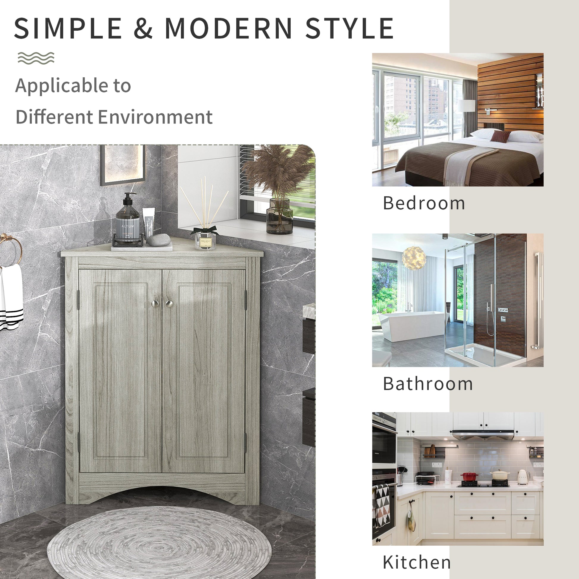 Oak Triangle Bathroom Storage Cabinet with Adjustable Shelves, Freestanding Floor Cabinet for Home Kitchen(Old SKU:WF291467AAL) image 9