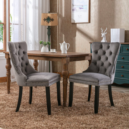 Nikki Collection Modern, High-end Tufted Solid Wood Contemporary Velvet Upholstered Dining Chair with Wood Legs Nailhead Trim 2-Pcs Set,Gray, SW2001GY image 1