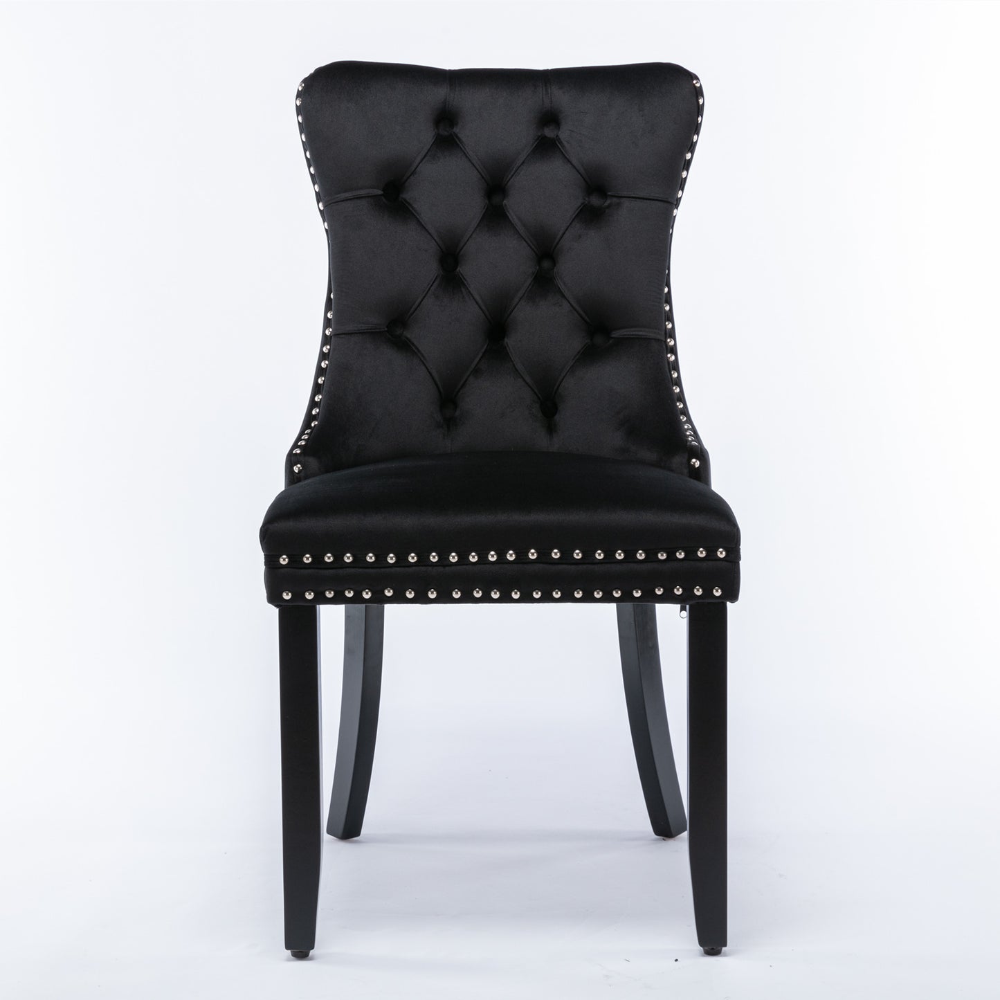 Nikki Collection Modern, High-end Tufted Solid Wood Contemporary Velvet Upholstered Dining Chair with Wood Legs Nailhead Trim 2-Pcs Set, Black, SW2001BK image 2