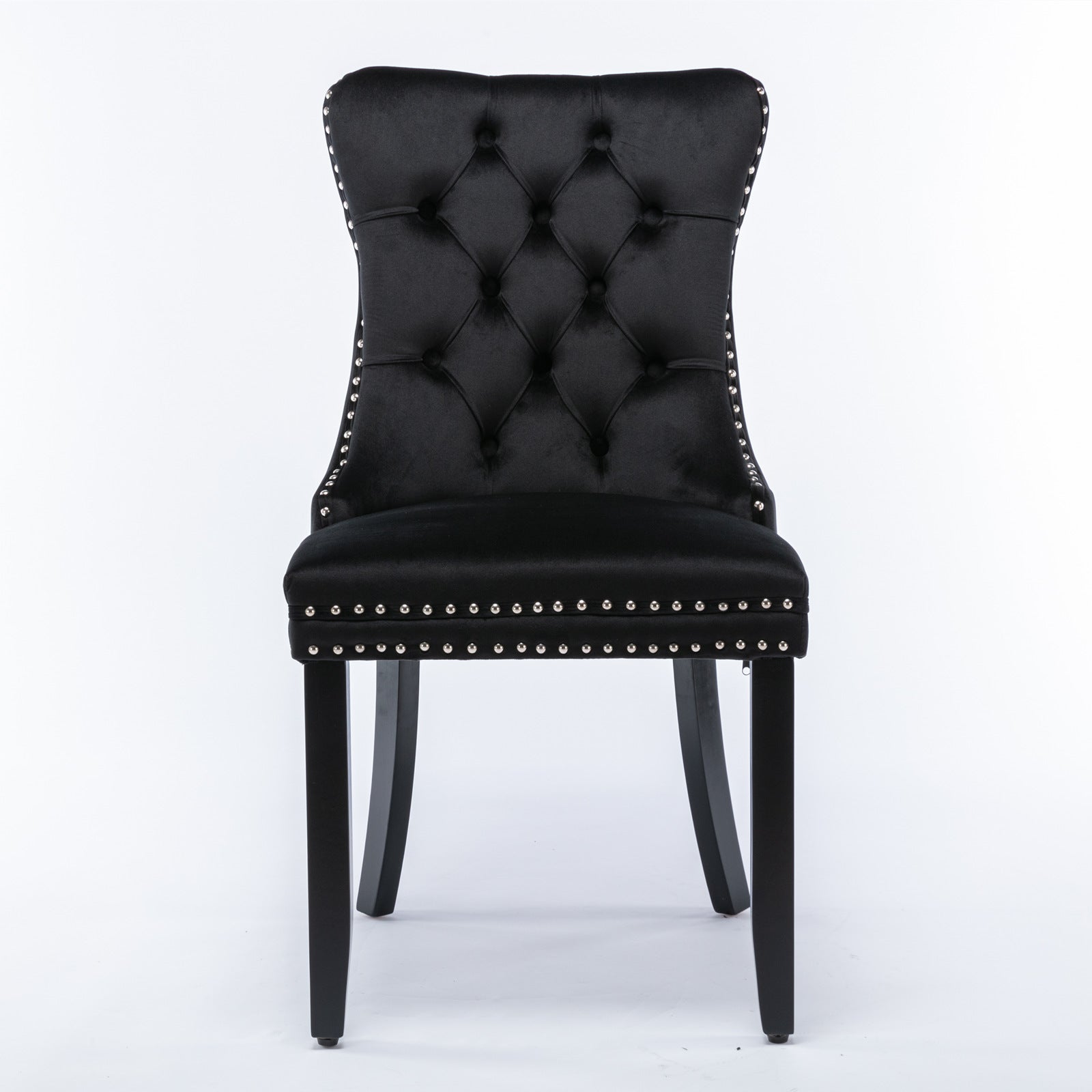 Nikki Collection Modern, High-end Tufted Solid Wood Contemporary Velvet Upholstered Dining Chair with Wood Legs Nailhead Trim 2-Pcs Set, Black, SW2001BK image 2