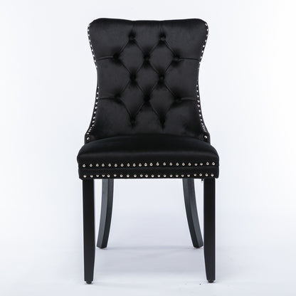 Nikki Collection Modern, High-end Tufted Solid Wood Contemporary Velvet Upholstered Dining Chair with Wood Legs Nailhead Trim 2-Pcs Set, Black, SW2001BK image 2