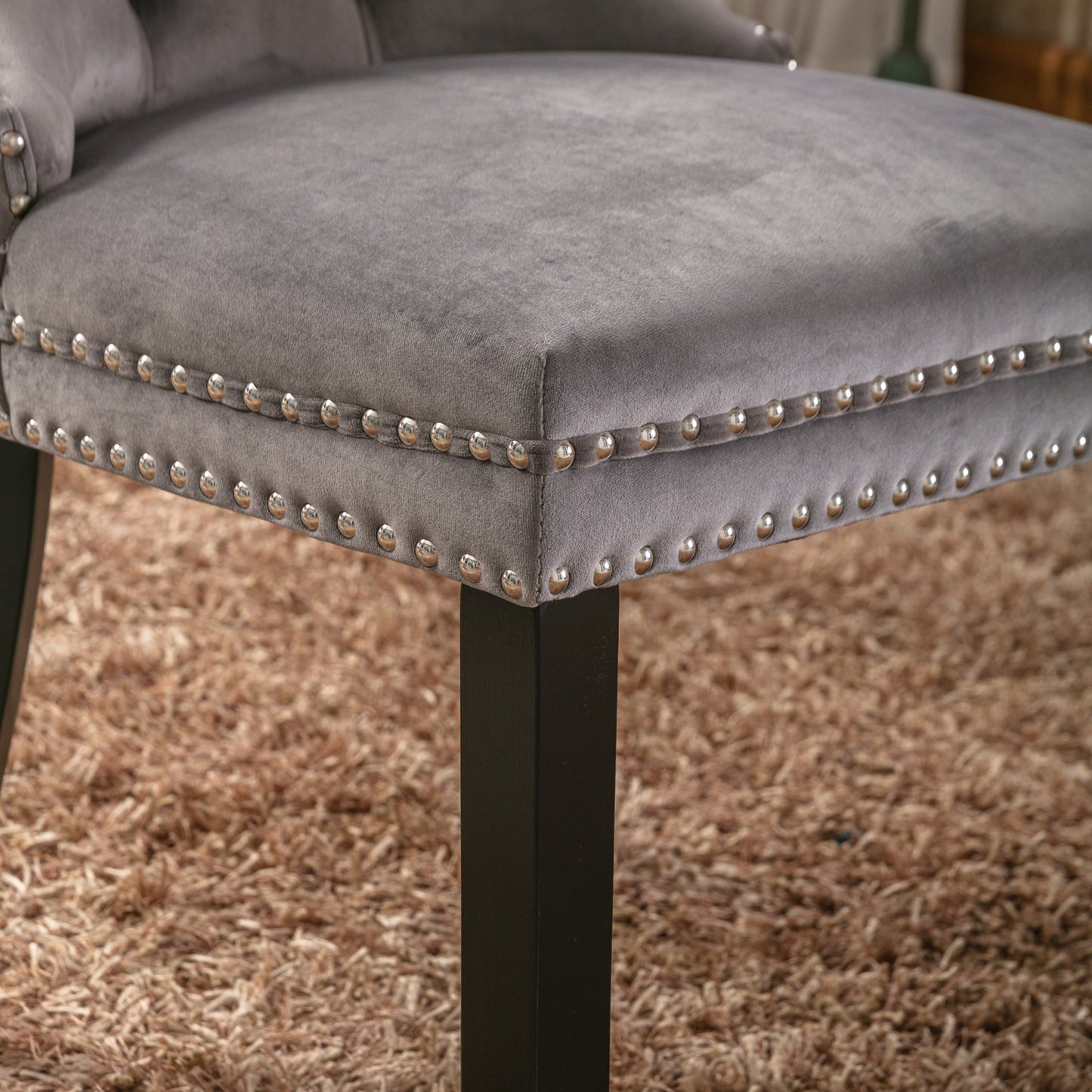 Nikki Collection Modern, High-end Tufted Solid Wood Contemporary Velvet Upholstered Dining Chair with Wood Legs Nailhead Trim 2-Pcs Set,Gray, SW2001GY image 11