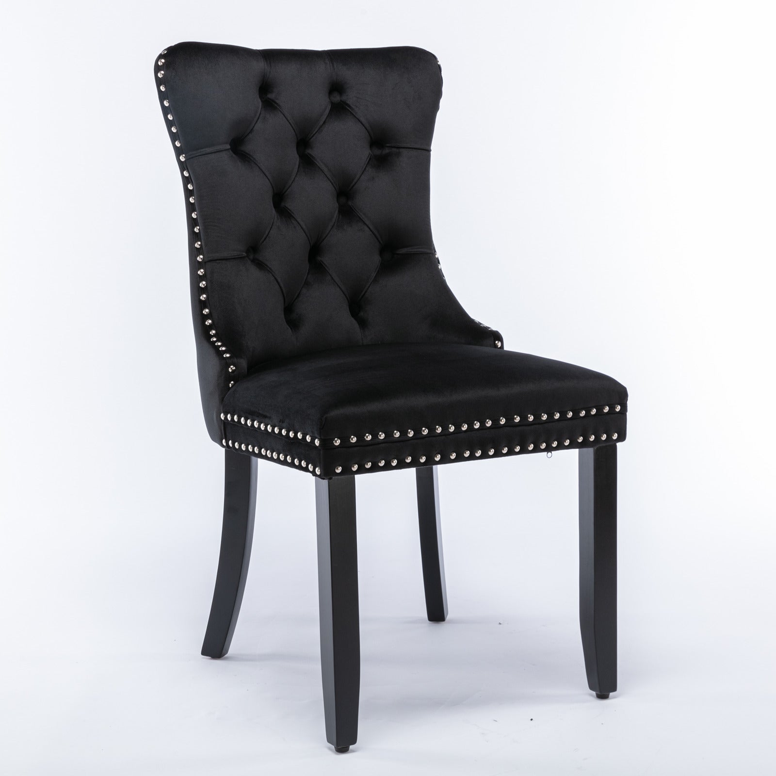 Nikki Collection Modern, High-end Tufted Solid Wood Contemporary Velvet Upholstered Dining Chair with Wood Legs Nailhead Trim 2-Pcs Set, Black, SW2001BK image 3