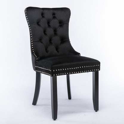 Nikki Collection Modern, High-end Tufted Solid Wood Contemporary Velvet Upholstered Dining Chair with Wood Legs Nailhead Trim 2-Pcs Set, Black, SW2001BK image 3