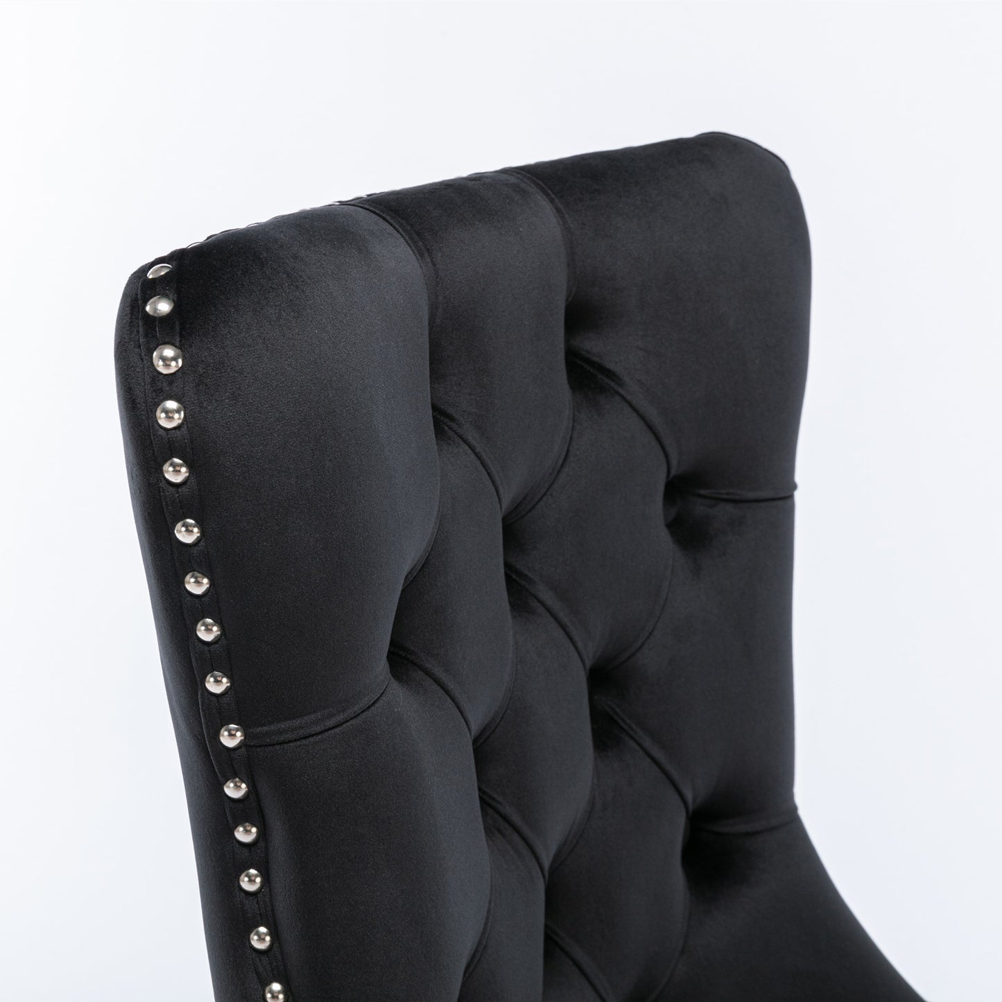 Nikki Collection Modern, High-end Tufted Solid Wood Contemporary Velvet Upholstered Dining Chair with Wood Legs Nailhead Trim 2-Pcs Set, Black, SW2001BK image 9