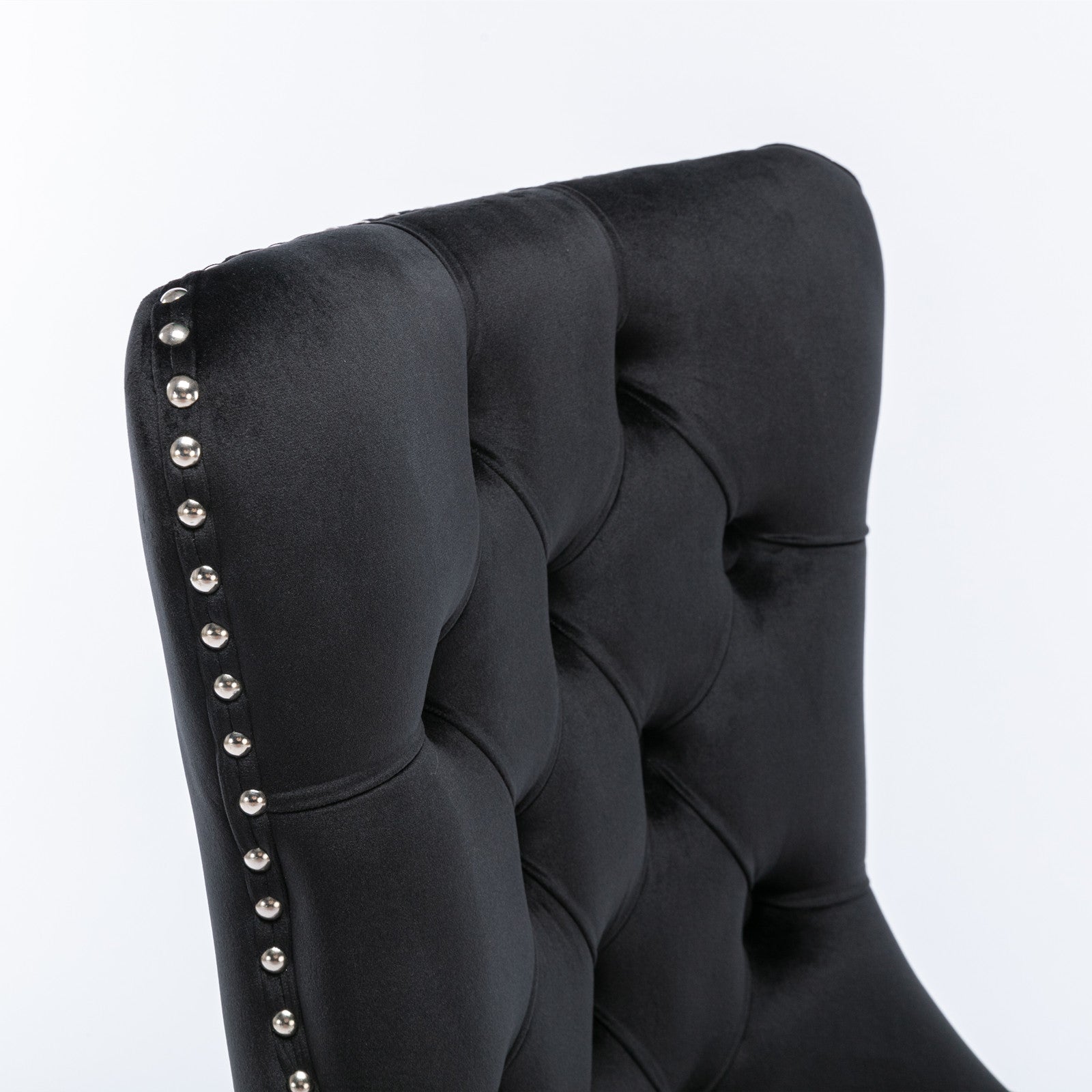 Nikki Collection Modern, High-end Tufted Solid Wood Contemporary Velvet Upholstered Dining Chair with Wood Legs Nailhead Trim 2-Pcs Set, Black, SW2001BK image 9