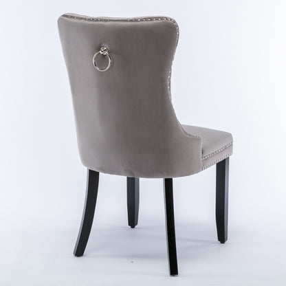 Nikki Collection Modern, High-end Tufted Solid Wood Contemporary Velvet Upholstered Dining Chair with Wood Legs Nailhead Trim 2-Pcs Set,Gray, SW2001GY image 5
