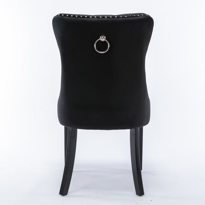 Nikki Collection Modern, High-end Tufted Solid Wood Contemporary Velvet Upholstered Dining Chair with Wood Legs Nailhead Trim 2-Pcs Set, Black, SW2001BK image 7