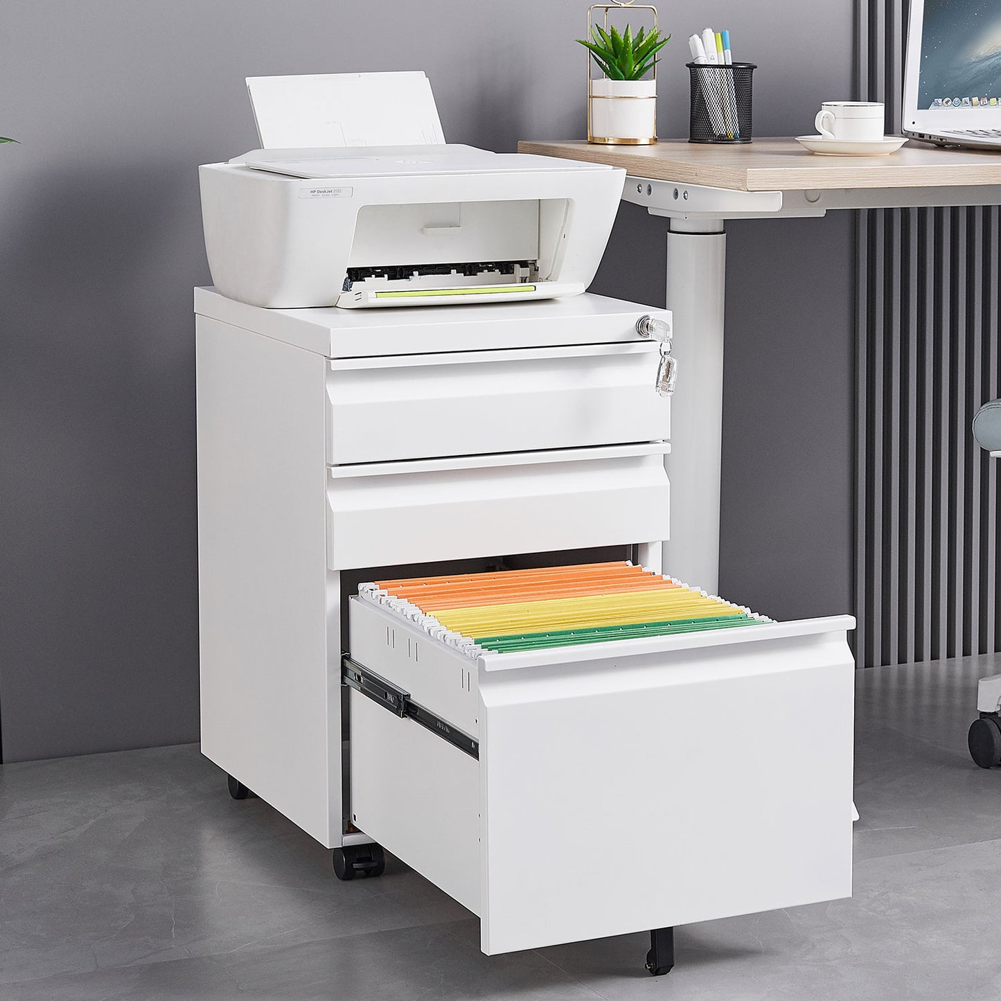 [Installation Required] 3-Drawer mobile filing cabinet with lock, legal/letter sized office storage filing cabinet, metal filing cabinet (white),suitable for offices and study rooms image 1