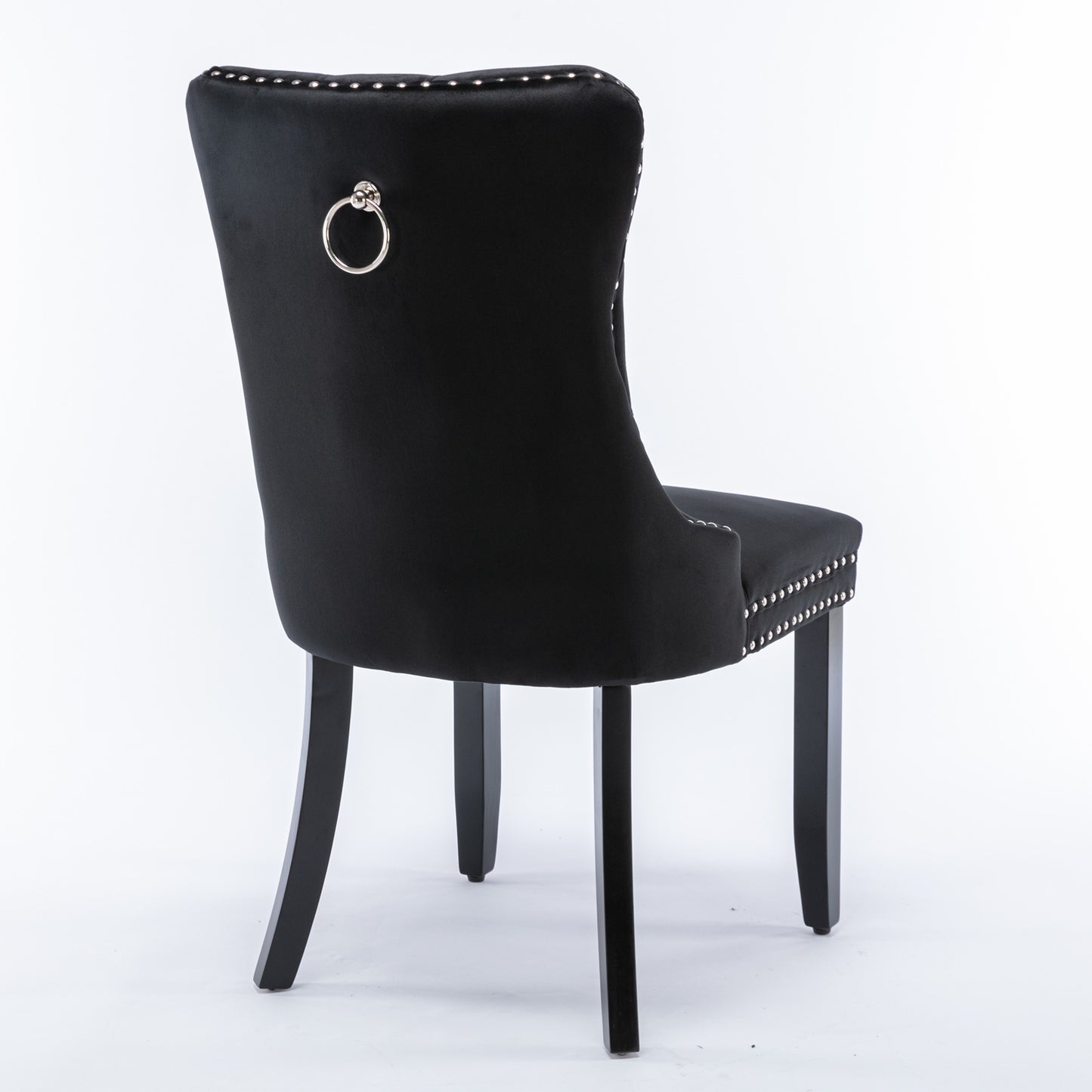 Nikki Collection Modern, High-end Tufted Solid Wood Contemporary Velvet Upholstered Dining Chair with Wood Legs Nailhead Trim 2-Pcs Set, Black, SW2001BK image 6