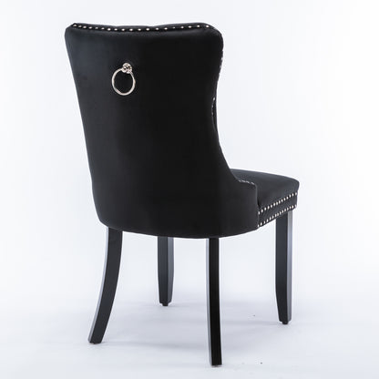 Nikki Collection Modern, High-end Tufted Solid Wood Contemporary Velvet Upholstered Dining Chair with Wood Legs Nailhead Trim 2-Pcs Set, Black, SW2001BK image 6