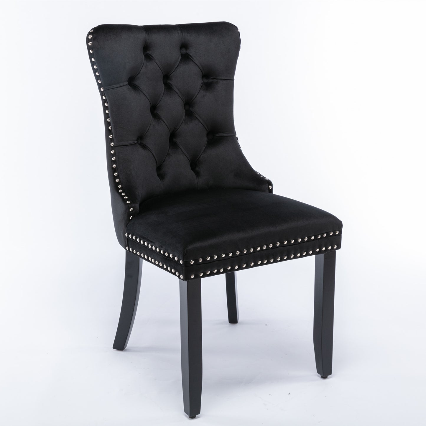Nikki Collection Modern, High-end Tufted Solid Wood Contemporary Velvet Upholstered Dining Chair with Wood Legs Nailhead Trim 2-Pcs Set, Black, SW2001BK image 4