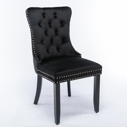 Nikki Collection Modern, High-end Tufted Solid Wood Contemporary Velvet Upholstered Dining Chair with Wood Legs Nailhead Trim 2-Pcs Set, Black, SW2001BK image 4
