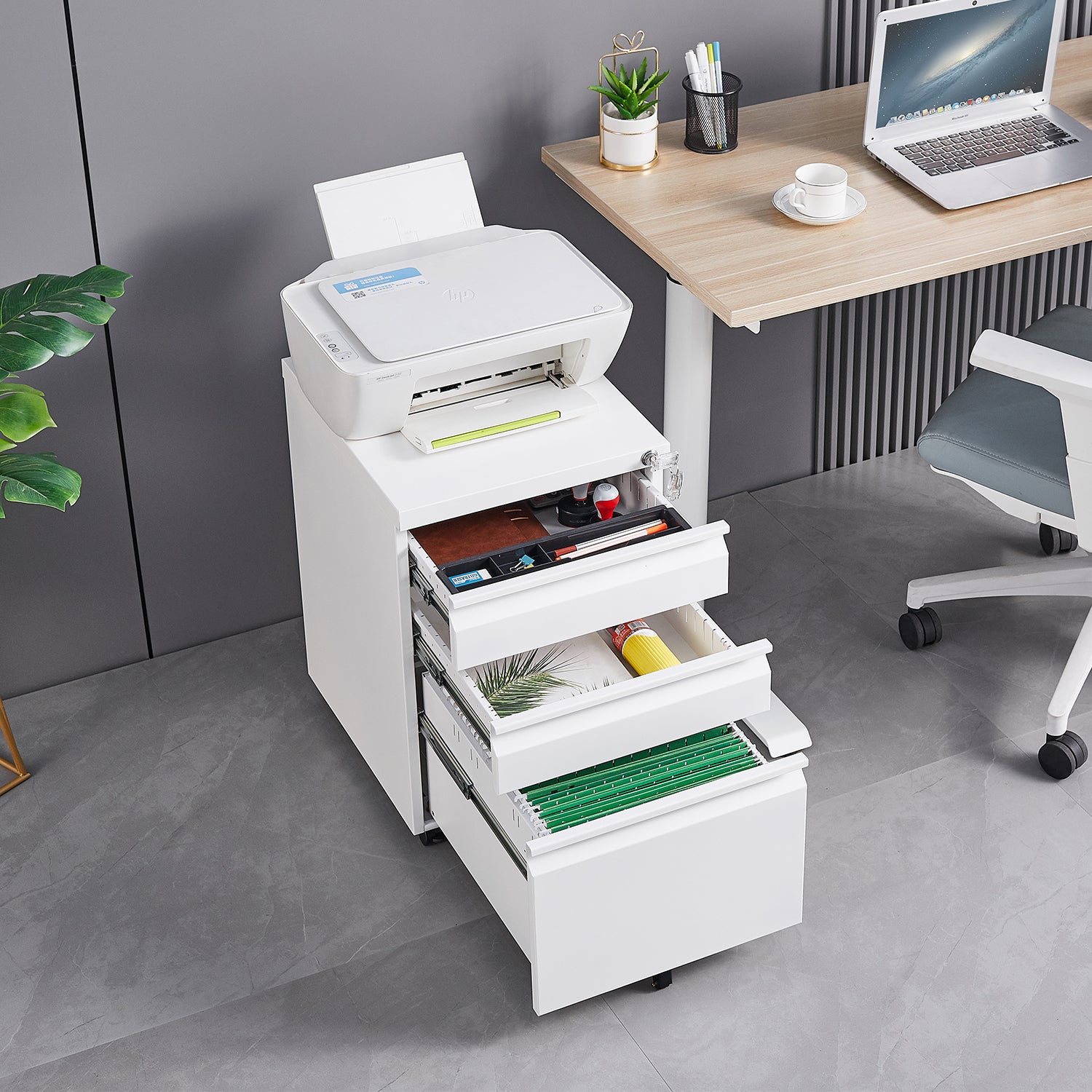 [Installation Required] 3-Drawer mobile filing cabinet with lock, legal/letter sized office storage filing cabinet, metal filing cabinet (white),suitable for offices and study rooms image 3