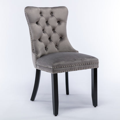 Nikki Collection Modern, High-end Tufted Solid Wood Contemporary Velvet Upholstered Dining Chair with Wood Legs Nailhead Trim 2-Pcs Set,Gray, SW2001GY image 3