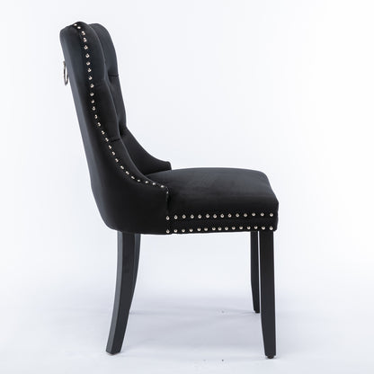 Nikki Collection Modern, High-end Tufted Solid Wood Contemporary Velvet Upholstered Dining Chair with Wood Legs Nailhead Trim 2-Pcs Set, Black, SW2001BK image 5