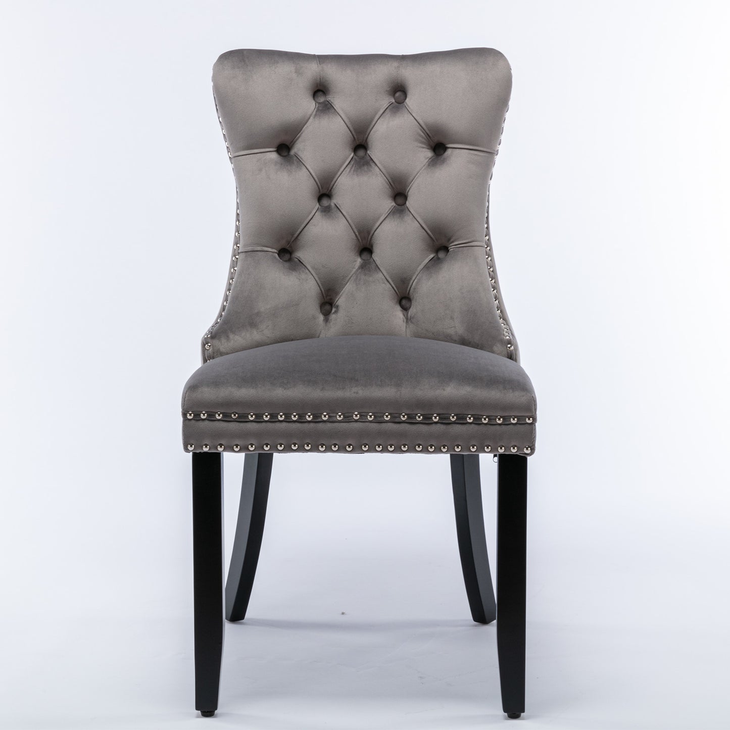 High-end Tufted Solid Wood Contemporary Velvet Upholstered Dining Chair with Wood Legs Nailhead Trim, Gray, SW2001DGY, Single Pack image 2