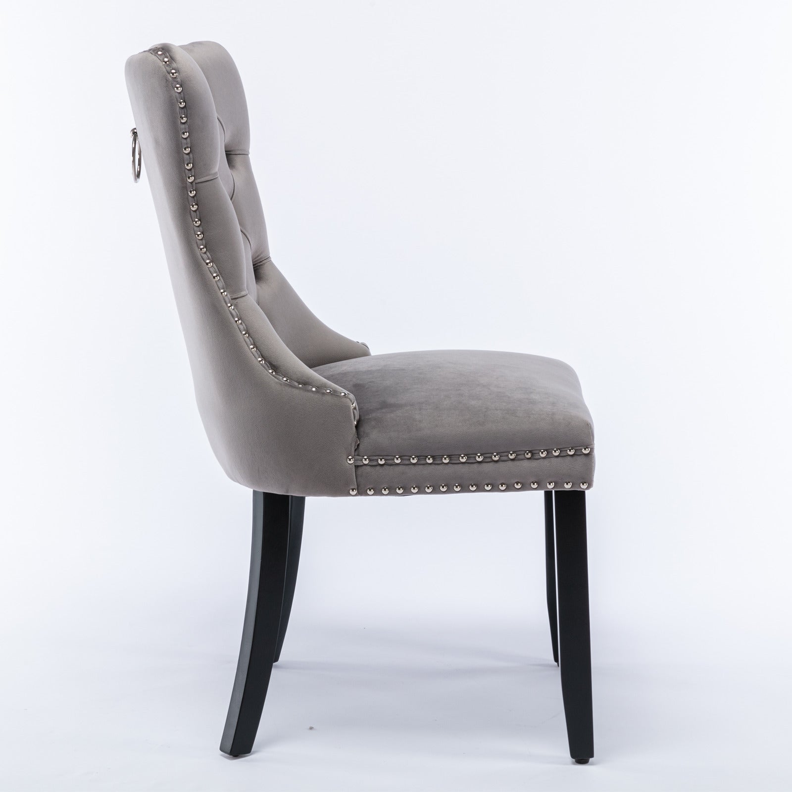 High-end Tufted Solid Wood Contemporary Velvet Upholstered Dining Chair with Wood Legs Nailhead Trim, Gray, SW2001DGY, Single Pack image 3