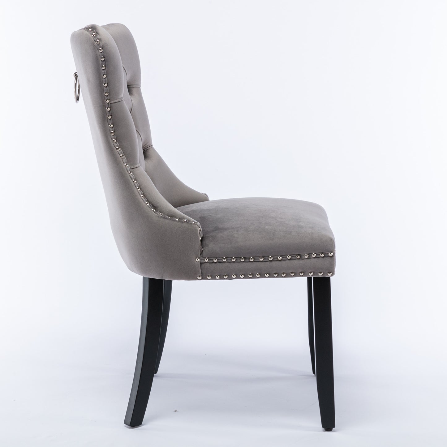 Nikki Collection Modern, High-end Tufted Solid Wood Contemporary Velvet Upholstered Dining Chair with Wood Legs Nailhead Trim 2-Pcs Set,Gray, SW2001GY image 4