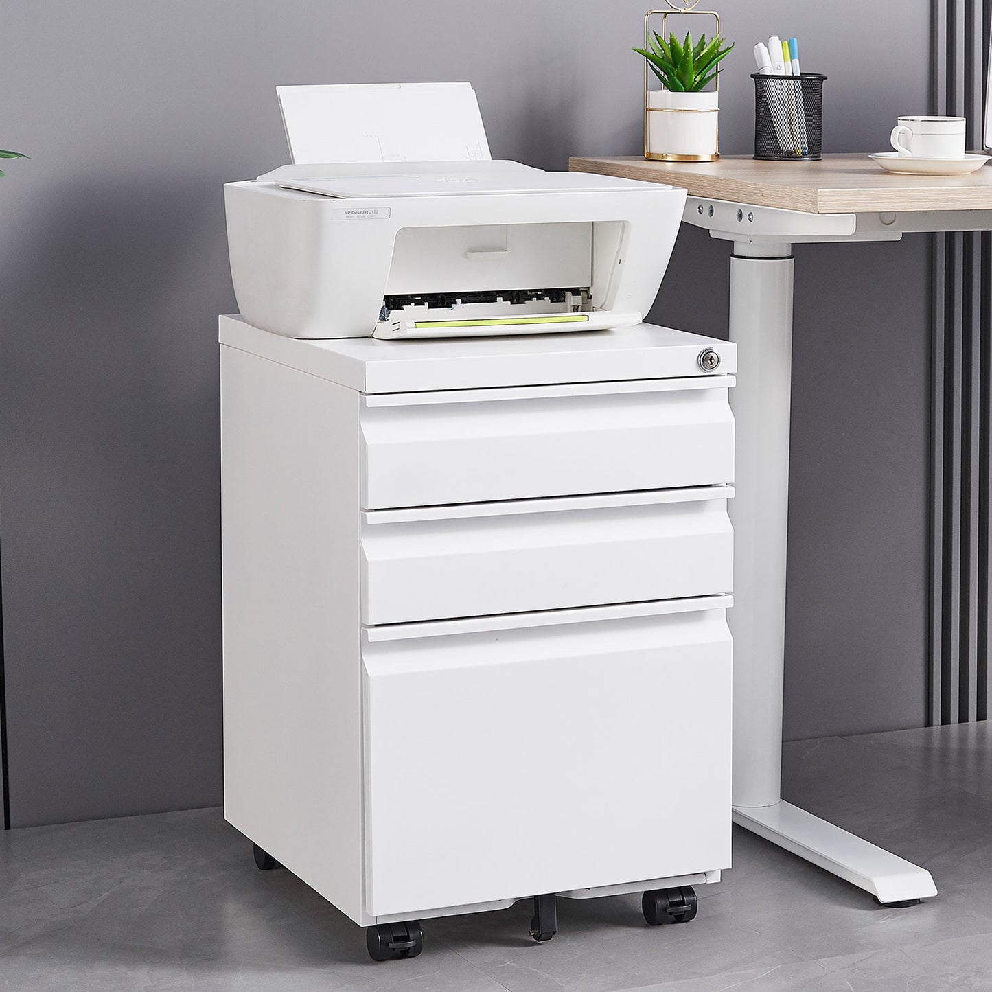 [Installation Required] 3-Drawer mobile filing cabinet with lock, legal/letter sized office storage filing cabinet, metal filing cabinet (white),suitable for offices and study rooms image 2