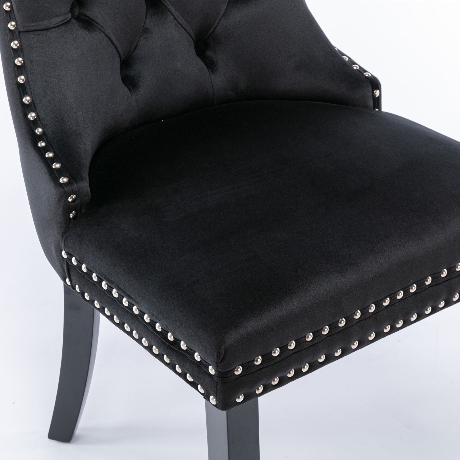 Nikki Collection Modern, High-end Tufted Solid Wood Contemporary Velvet Upholstered Dining Chair with Wood Legs Nailhead Trim 2-Pcs Set, Black, SW2001BK image 11