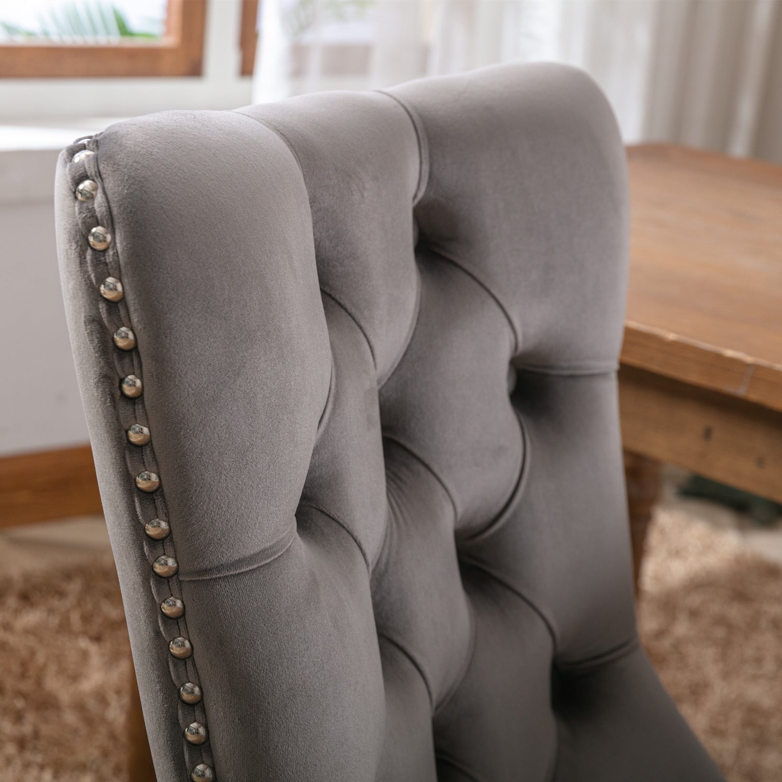 High-end Tufted Solid Wood Contemporary Velvet Upholstered Dining Chair with Wood Legs Nailhead Trim, Gray, SW2001DGY, Single Pack image 8
