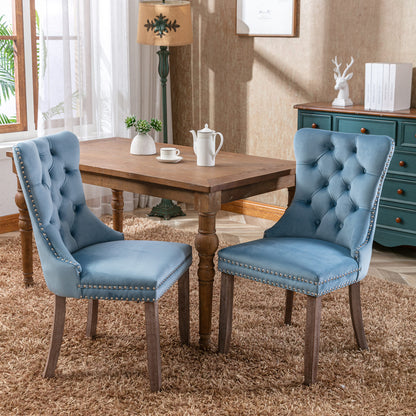 Nikki Collection Modern, High-end Tufted Solid Wood Contemporary Velvet Upholstered Dining Chair with Wood Legs Nailhead Trim 2-Pcs Set,Light Blue, SW2001LB image 12