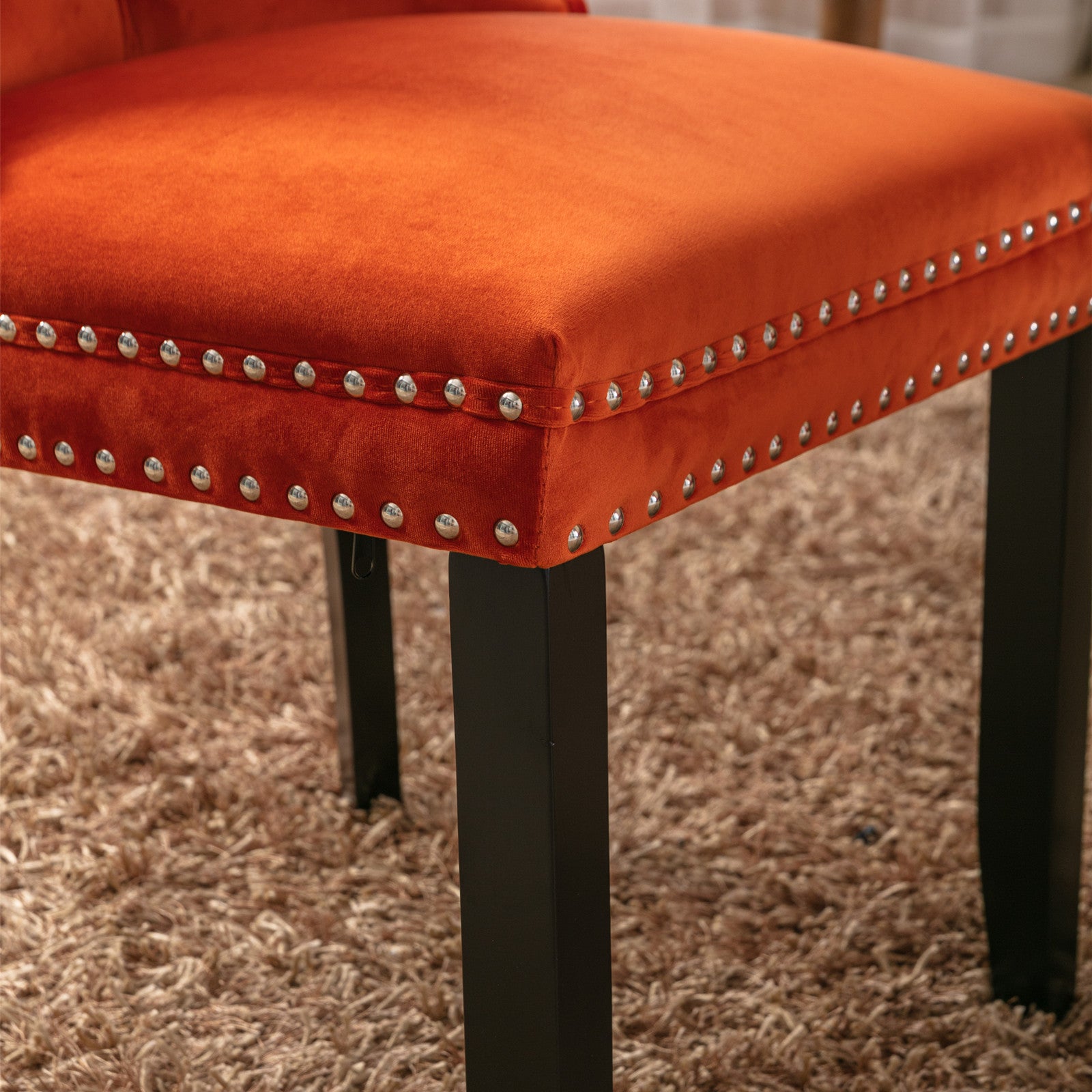 Nikki Collection Modern, High-end Tufted Solid Wood Contemporary Velvet Upholstered Dining Chair with Wood Legs Nailhead Trim 2-Pcs Set, Orange, SW2001OG image 11