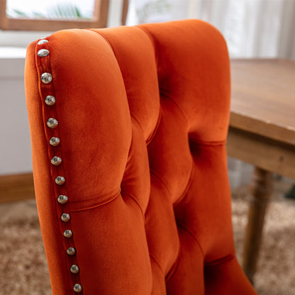 Nikki Collection Modern, High-end Tufted Solid Wood Contemporary Velvet Upholstered Dining Chair with Wood Legs Nailhead Trim 2-Pcs Set, Orange, SW2001OG image 8