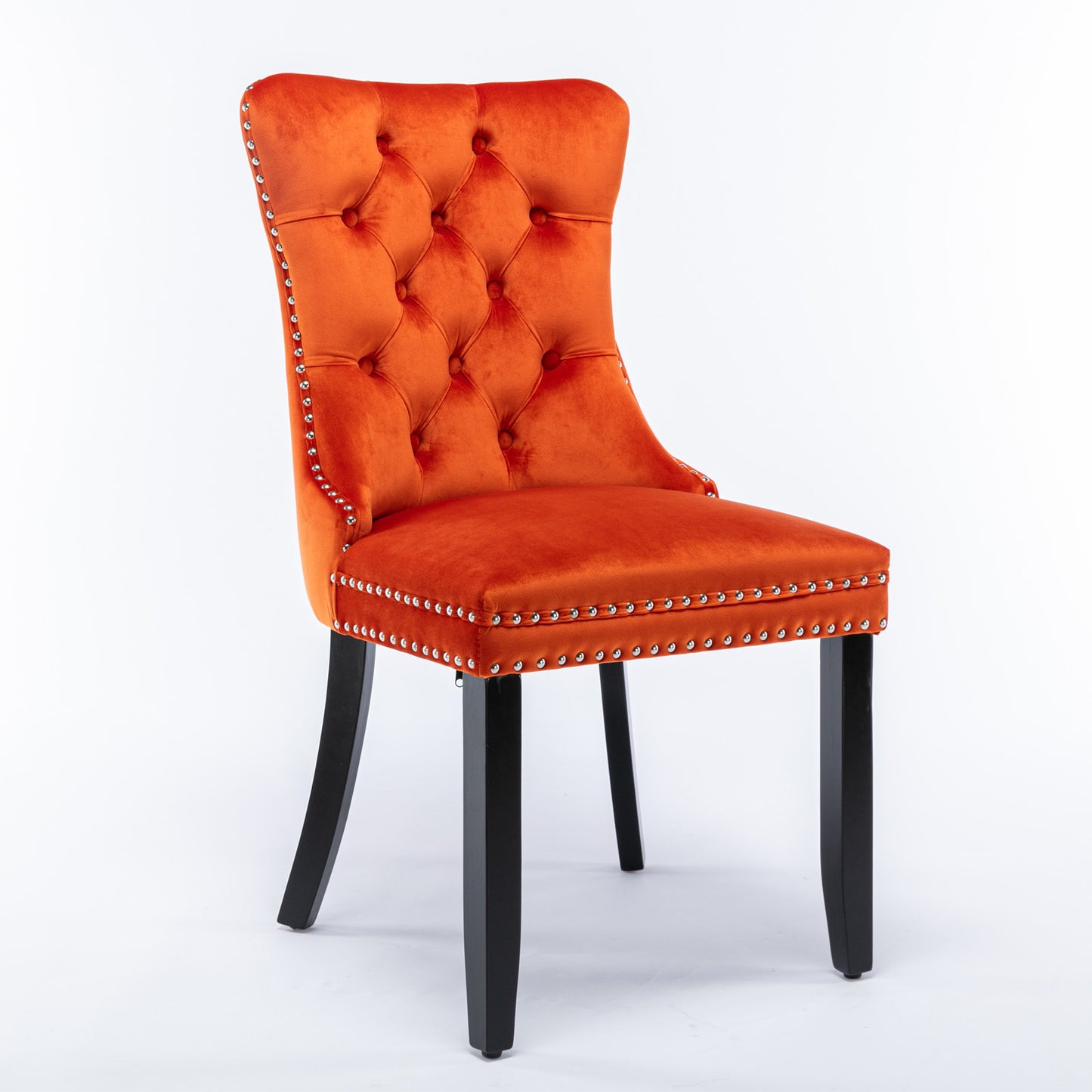 Nikki Collection Modern, High-end Tufted Solid Wood Contemporary Velvet Upholstered Dining Chair with Wood Legs Nailhead Trim 2-Pcs Set, Orange, SW2001OG image 3