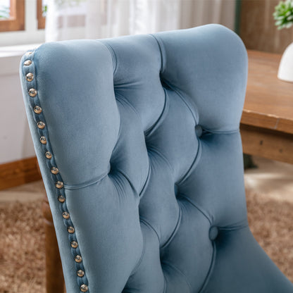 Nikki Collection Modern, High-end Tufted Solid Wood Contemporary Velvet Upholstered Dining Chair with Wood Legs Nailhead Trim 2-Pcs Set,Light Blue, SW2001LB image 8