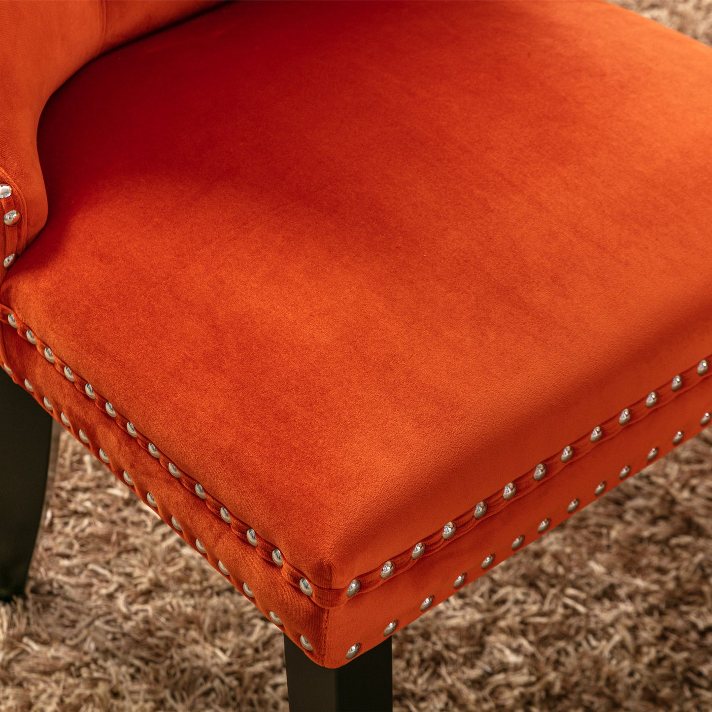 Nikki Collection Modern, High-end Tufted Solid Wood Contemporary Velvet Upholstered Dining Chair with Wood Legs Nailhead Trim 2-Pcs Set, Orange, SW2001OG image 10
