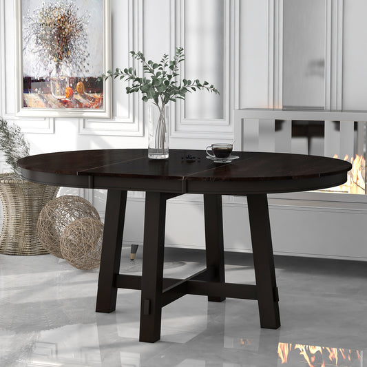 TREXM Farmhouse Round Extendable Dining Table with 16" Leaf Wood Kitchen Table (Espresso) image 1