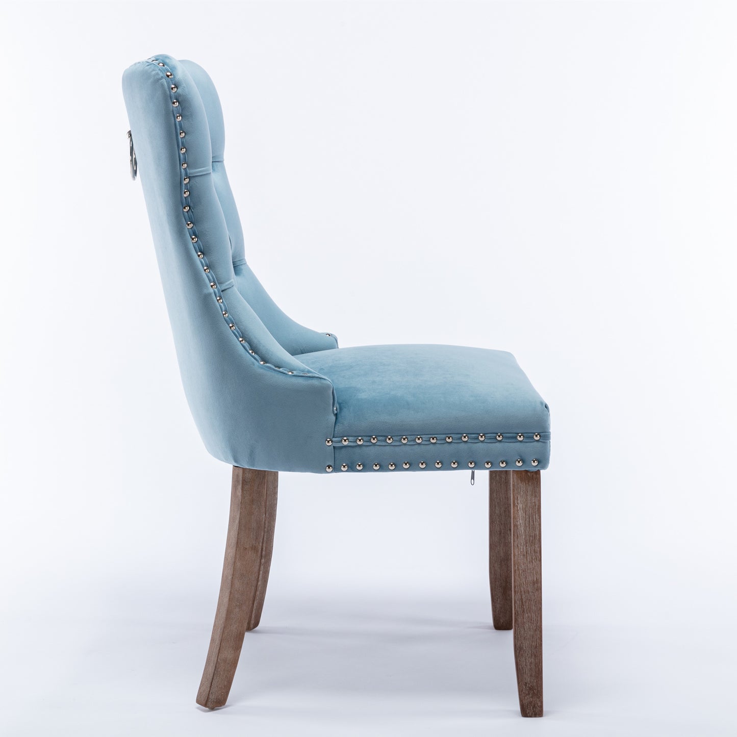 Nikki Collection Modern, High-end Tufted Solid Wood Contemporary Velvet Upholstered Dining Chair with Wood Legs Nailhead Trim 2-Pcs Set,Light Blue, SW2001LB image 4