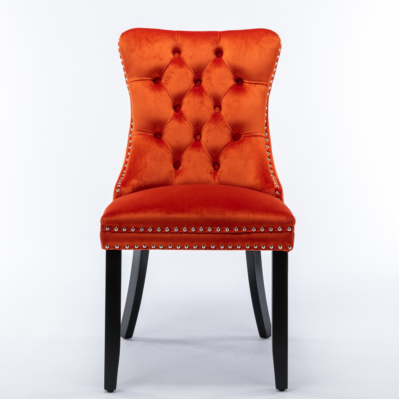 Nikki Collection Modern, High-end Tufted Solid Wood Contemporary Velvet Upholstered Dining Chair with Wood Legs Nailhead Trim 2-Pcs Set, Orange, SW2001OG image 2