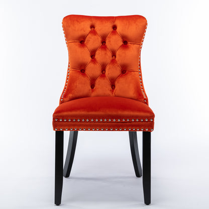 Nikki Collection Modern, High-end Tufted Solid Wood Contemporary Velvet Upholstered Dining Chair with Wood Legs Nailhead Trim 2-Pcs Set, Orange, SW2001OG image 2
