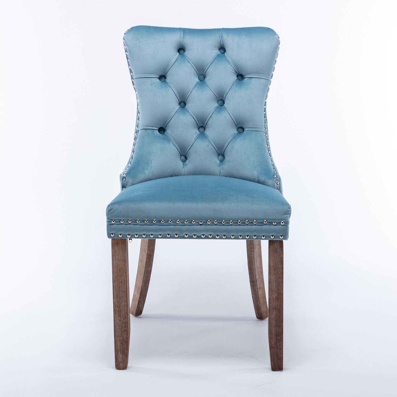 Nikki Collection Modern, High-end Tufted Solid Wood Contemporary Velvet Upholstered Dining Chair with Wood Legs Nailhead Trim 2-Pcs Set,Light Blue, SW2001LB image 2