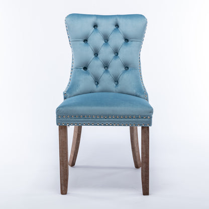 Nikki Collection Modern, High-end Tufted Solid Wood Contemporary Velvet Upholstered Dining Chair with Wood Legs Nailhead Trim 2-Pcs Set,Light Blue, SW2001LB image 2