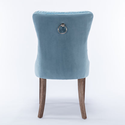 Nikki Collection Modern, High-end Tufted Solid Wood Contemporary Velvet Upholstered Dining Chair with Wood Legs Nailhead Trim 2-Pcs Set,Light Blue, SW2001LB image 6