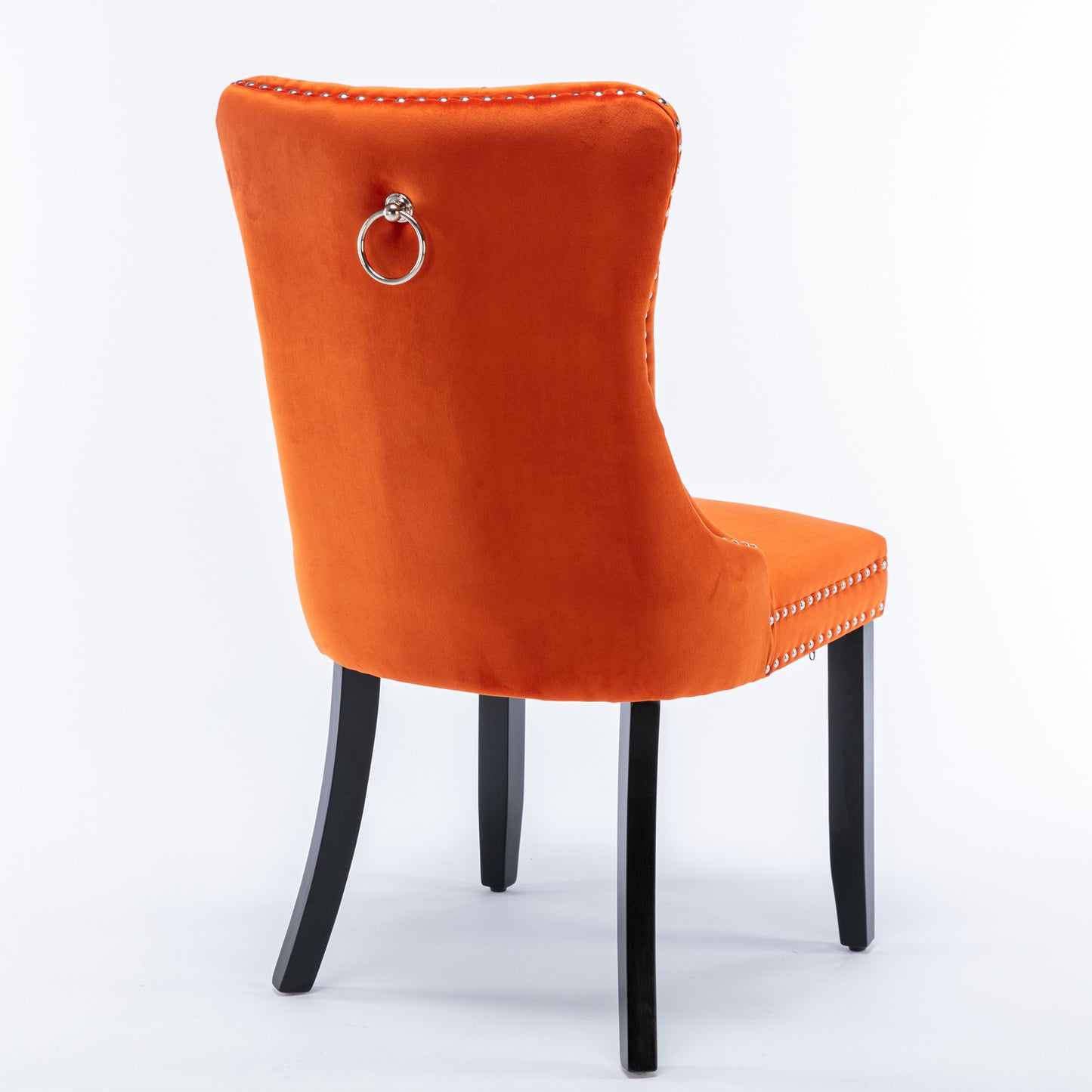 Nikki Collection Modern, High-end Tufted Solid Wood Contemporary Velvet Upholstered Dining Chair with Wood Legs Nailhead Trim 2-Pcs Set, Orange, SW2001OG image 5